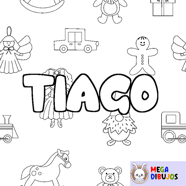 Coloraci&oacute;n del nombre TIAGO - decorado juguetes
