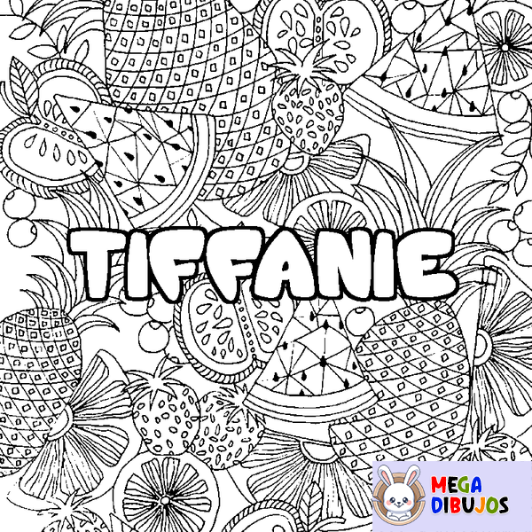Coloraci&oacute;n del nombre TIFFANIE - decorado mandala de frutas
