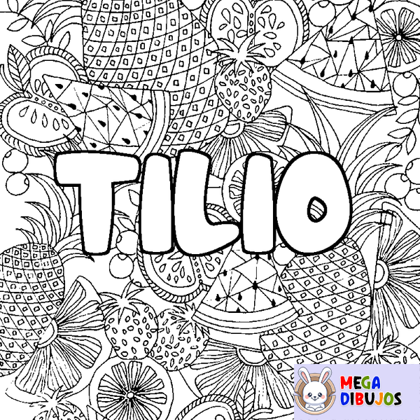 Coloraci&oacute;n del nombre TILIO - decorado mandala de frutas
