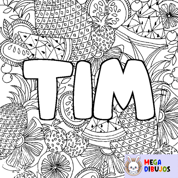 Coloraci&oacute;n del nombre TIM - decorado mandala de frutas