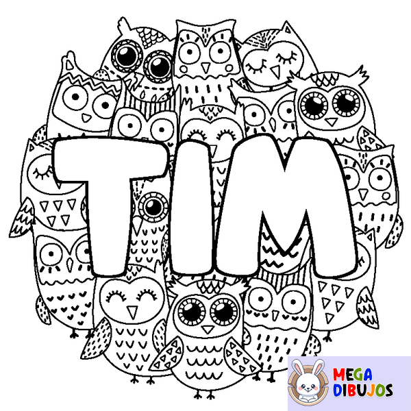 Coloraci&oacute;n del nombre TIM - decorado b&uacute;hos