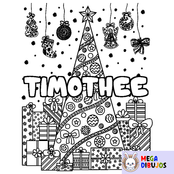 Coloraci&oacute;n del nombre TIMOTHEE - decorado &aacute;rbol de Navidad y regalos
