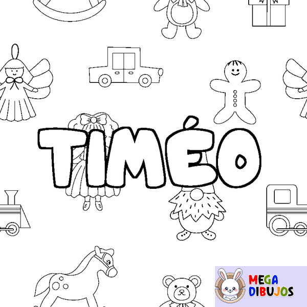 Coloraci&oacute;n del nombre TIM&Eacute;O - decorado juguetes