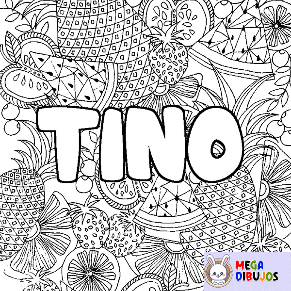 Coloraci&oacute;n del nombre TINO - decorado mandala de frutas