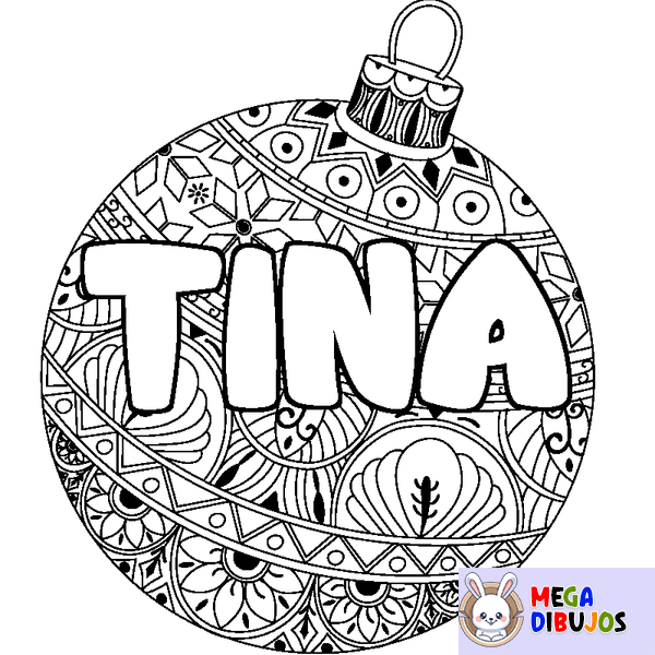 Coloraci&oacute;n del nombre TINA - decorado bola de Navidad