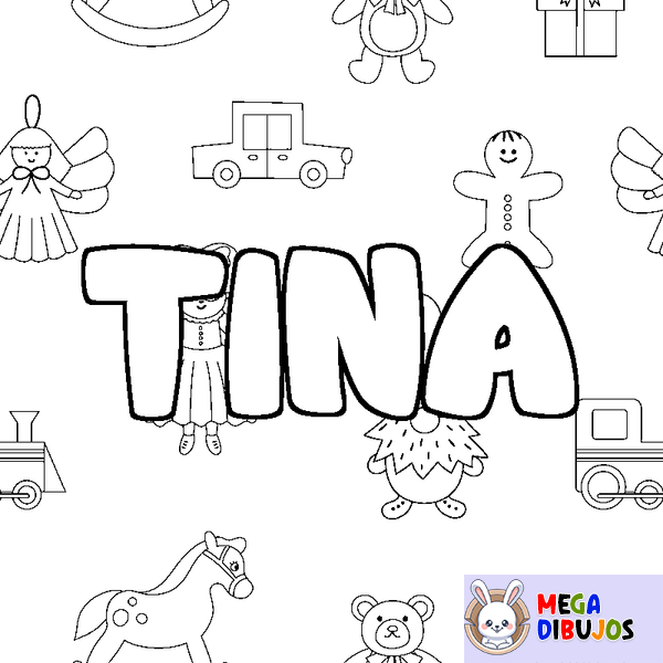 Coloraci&oacute;n del nombre TINA - decorado juguetes