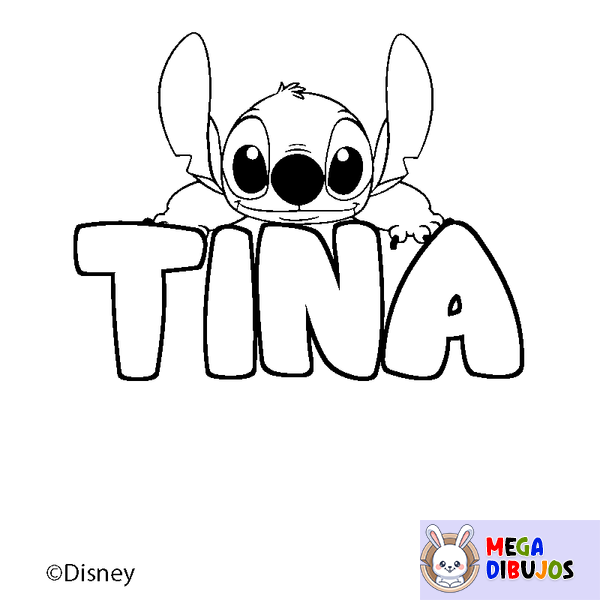 Coloraci&oacute;n del nombre TINA - decorado Stitch