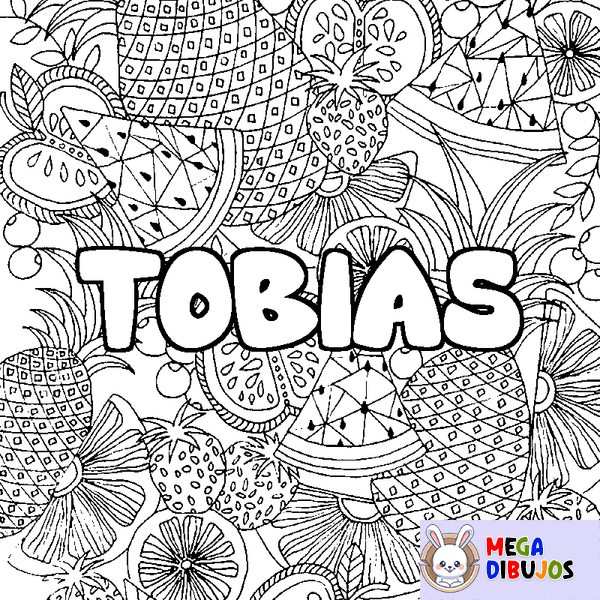 Coloraci&oacute;n del nombre TOBIAS - decorado mandala de frutas