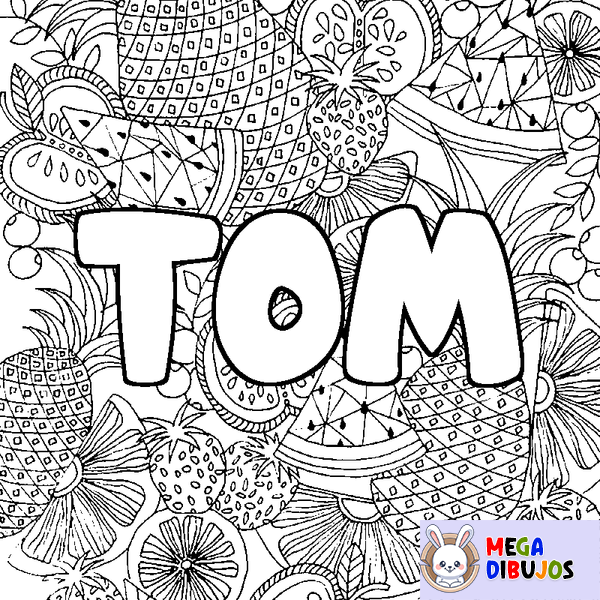 Coloraci&oacute;n del nombre TOM - decorado mandala de frutas