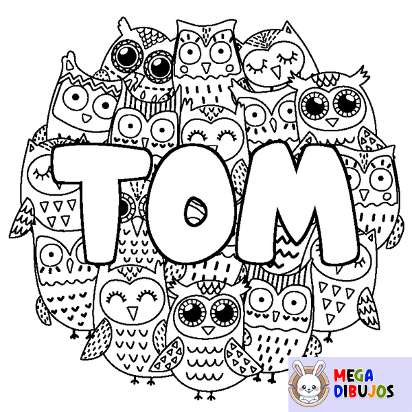 Coloraci&oacute;n del nombre TOM - decorado b&uacute;hos