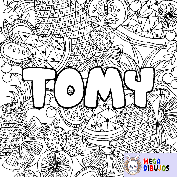 Coloraci&oacute;n del nombre TOMY - decorado mandala de frutas
