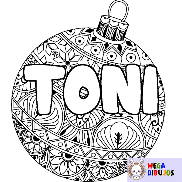 Coloraci&oacute;n del nombre TONI - decorado bola de Navidad