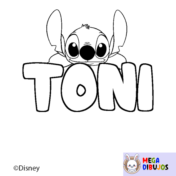 Coloraci&oacute;n del nombre TONI - decorado Stitch