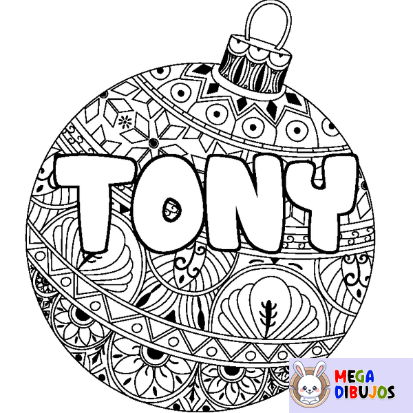 Coloraci&oacute;n del nombre TONY - decorado bola de Navidad