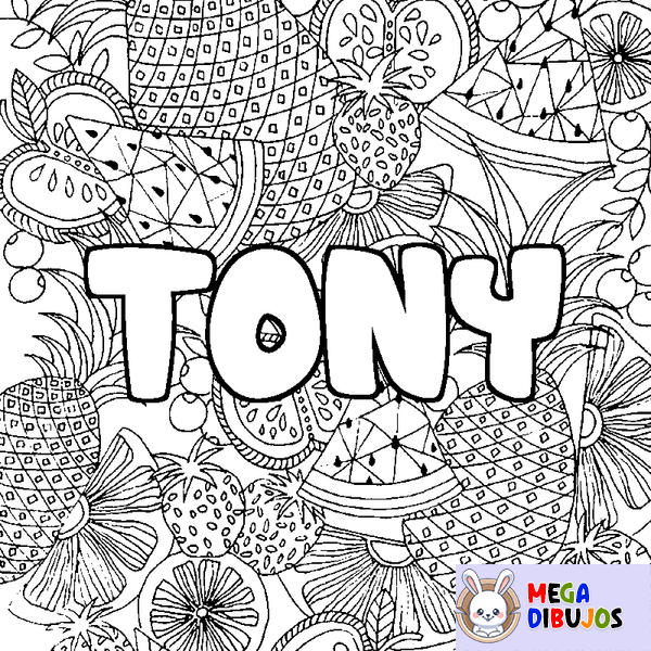 Coloraci&oacute;n del nombre TONY - decorado mandala de frutas