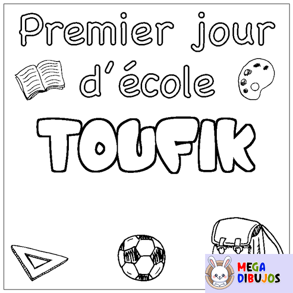 Coloraci&oacute;n del nombre TOUFIK - decorado primer d&iacute;a de escuela