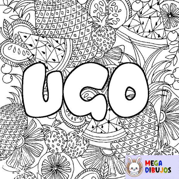 Coloraci&oacute;n del nombre UGO - decorado mandala de frutas