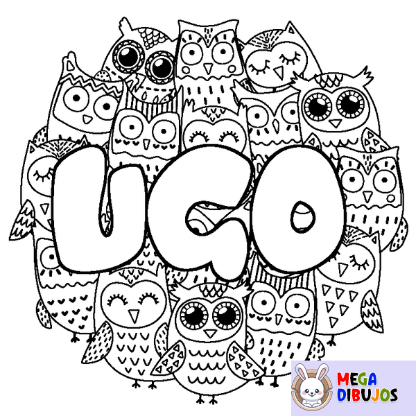 Coloraci&oacute;n del nombre UGO - decorado b&uacute;hos