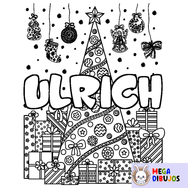 Coloraci&oacute;n del nombre ULRICH - decorado &aacute;rbol de Navidad y regalos