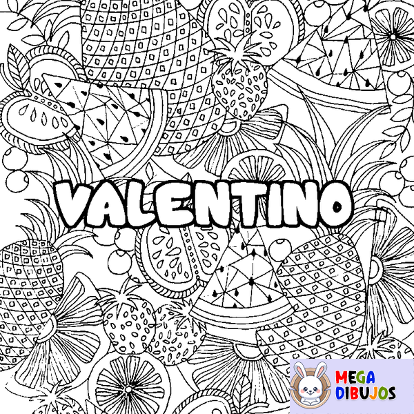 Coloraci&oacute;n del nombre VALENTINO - decorado mandala de frutas