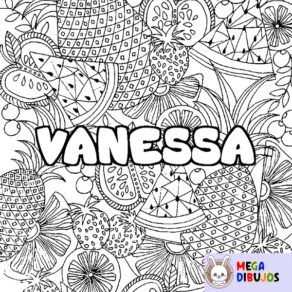 Coloraci&oacute;n del nombre VANESSA - decorado mandala de frutas