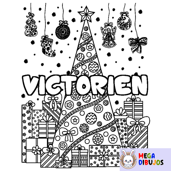 Coloraci&oacute;n del nombre VICTORIEN - decorado &aacute;rbol de Navidad y regalos