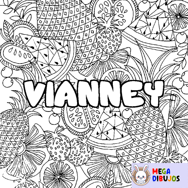 Coloraci&oacute;n del nombre VIANNEY - decorado mandala de frutas