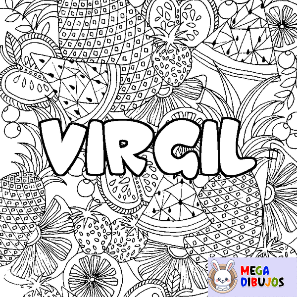 Coloraci&oacute;n del nombre VIRGIL - decorado mandala de frutas