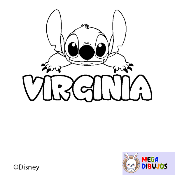 Coloraci&oacute;n del nombre VIRGINIA - decorado Stitch