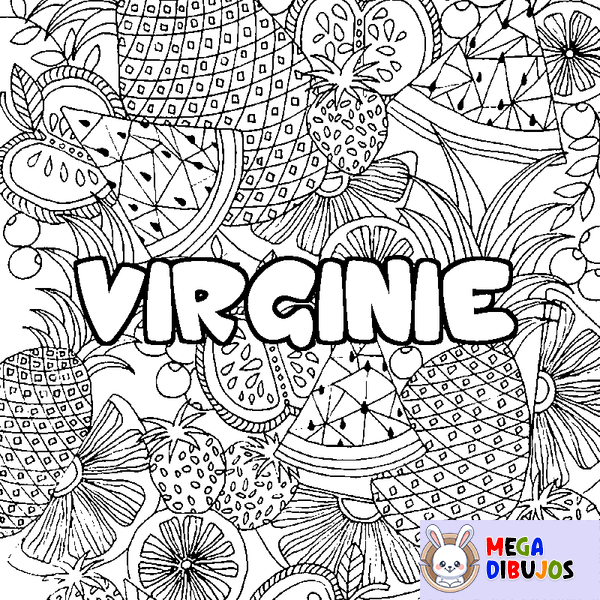 Coloraci&oacute;n del nombre VIRGINIE - decorado mandala de frutas