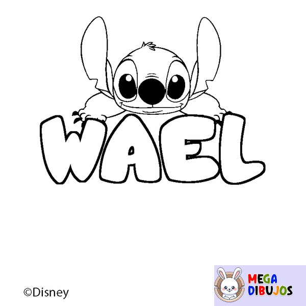 Coloraci&oacute;n del nombre WAEL - decorado Stitch
