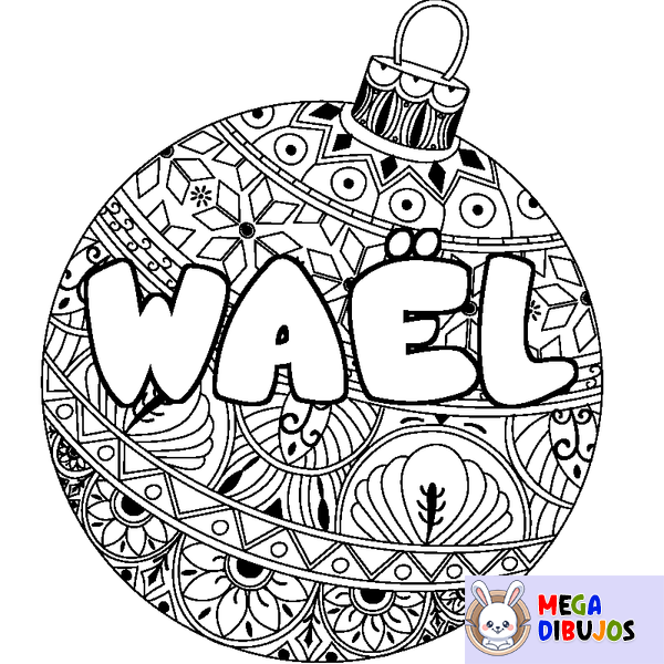 Coloraci&oacute;n del nombre WA&Euml;L - decorado bola de Navidad