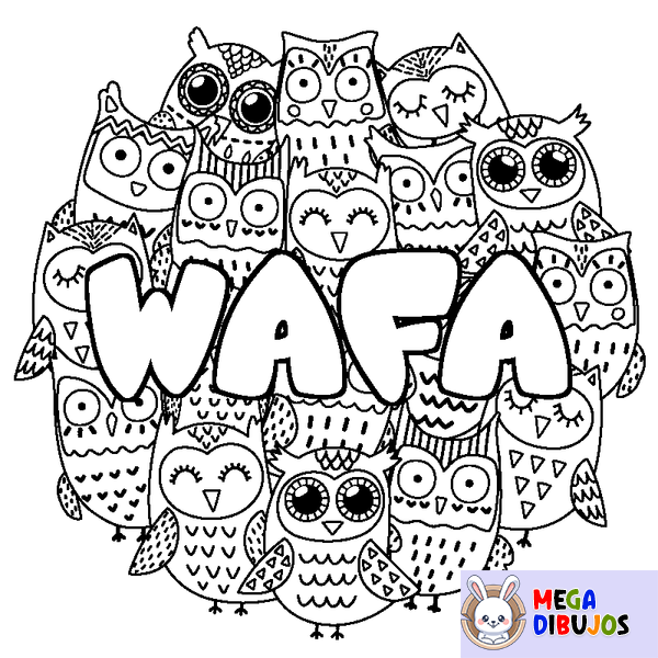 Coloraci&oacute;n del nombre WAFA - decorado b&uacute;hos