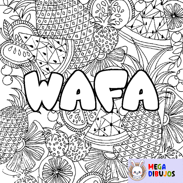 Coloraci&oacute;n del nombre WAFA - decorado mandala de frutas