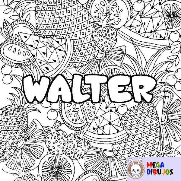 Coloraci&oacute;n del nombre WALTER - decorado mandala de frutas