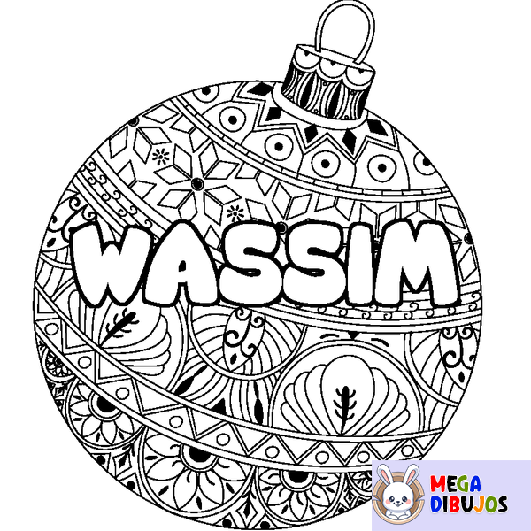 Coloraci&oacute;n del nombre WASSIM - decorado bola de Navidad