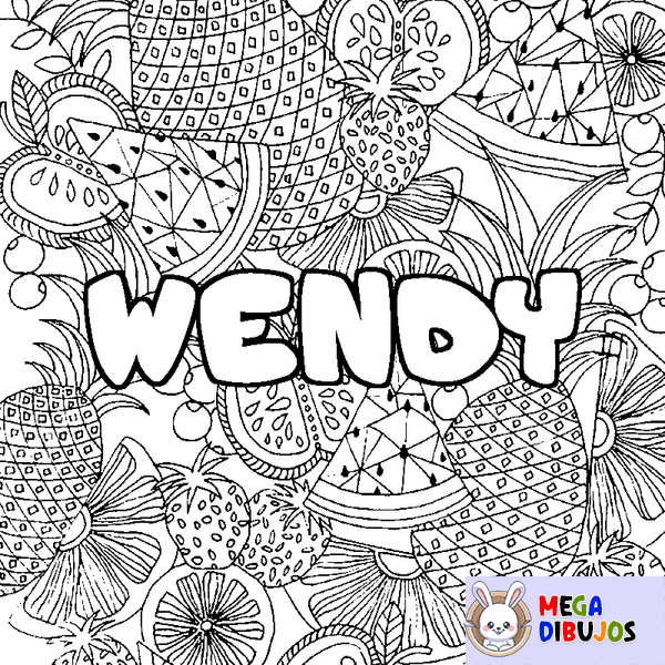 Coloraci&oacute;n del nombre WENDY - decorado mandala de frutas