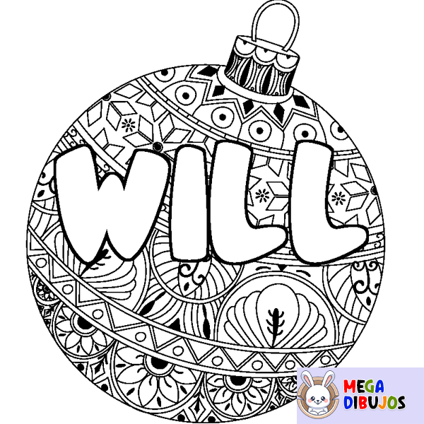 Coloraci&oacute;n del nombre WILL - decorado bola de Navidad
