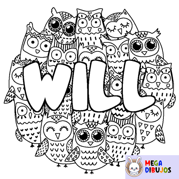 Coloraci&oacute;n del nombre WILL - decorado b&uacute;hos