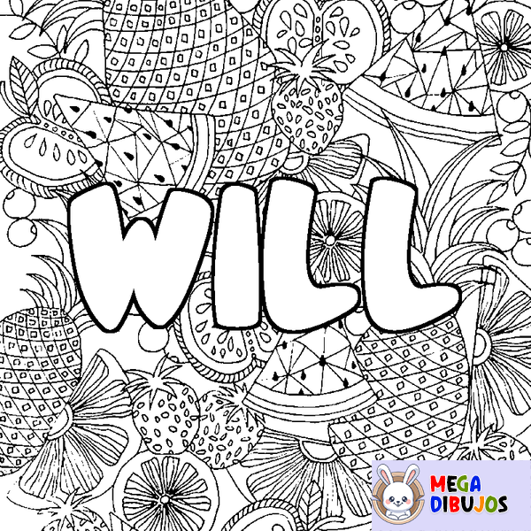 Coloraci&oacute;n del nombre WILL - decorado mandala de frutas