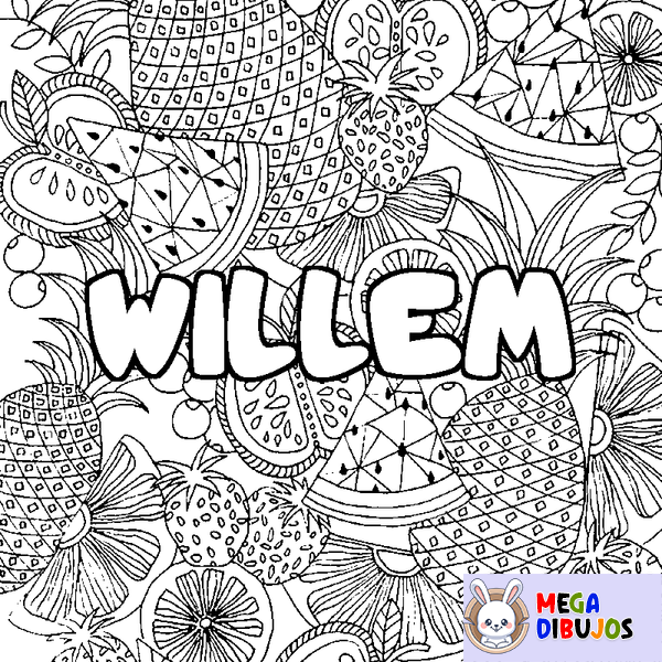 Coloraci&oacute;n del nombre WILLEM - decorado mandala de frutas