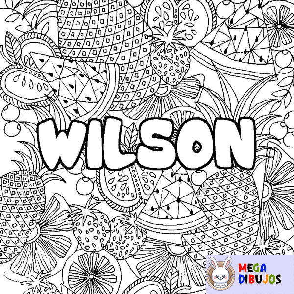 Coloraci&oacute;n del nombre WILSON - decorado mandala de frutas