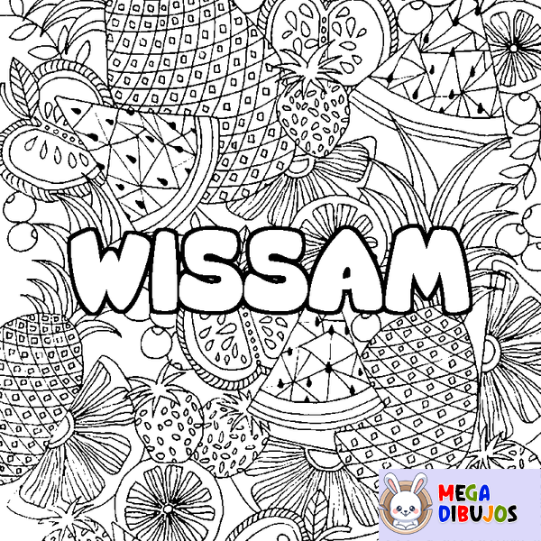 Coloraci&oacute;n del nombre WISSAM - decorado mandala de frutas