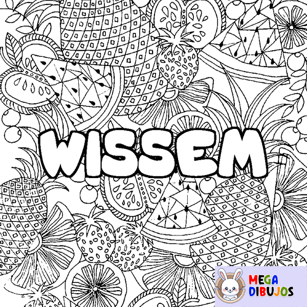 Coloraci&oacute;n del nombre WISSEM - decorado mandala de frutas