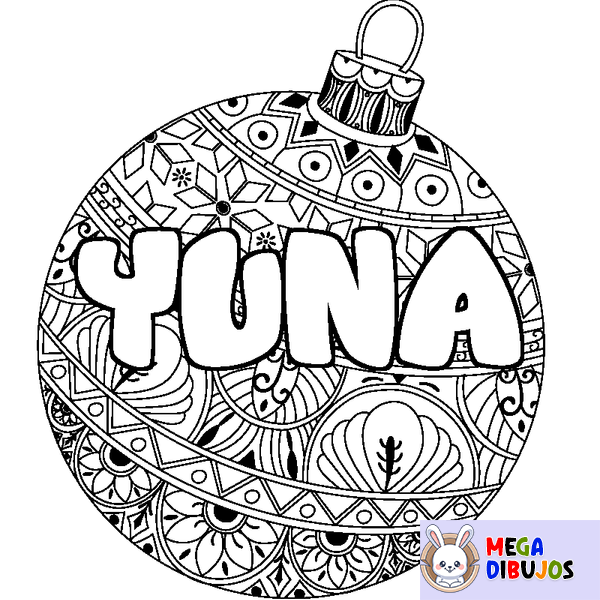 Coloraci&oacute;n del nombre YUNA - decorado bola de Navidad