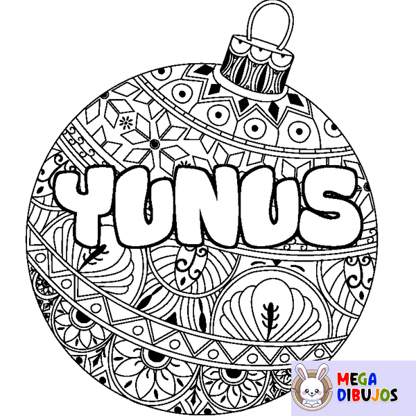 Coloraci&oacute;n del nombre YUNUS - decorado bola de Navidad