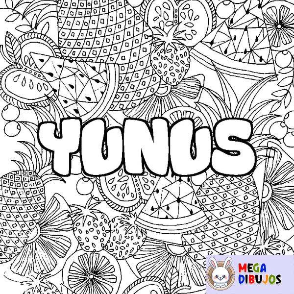 Coloraci&oacute;n del nombre YUNUS - decorado mandala de frutas