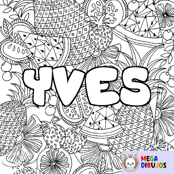 Coloraci&oacute;n del nombre YVES - decorado mandala de frutas
