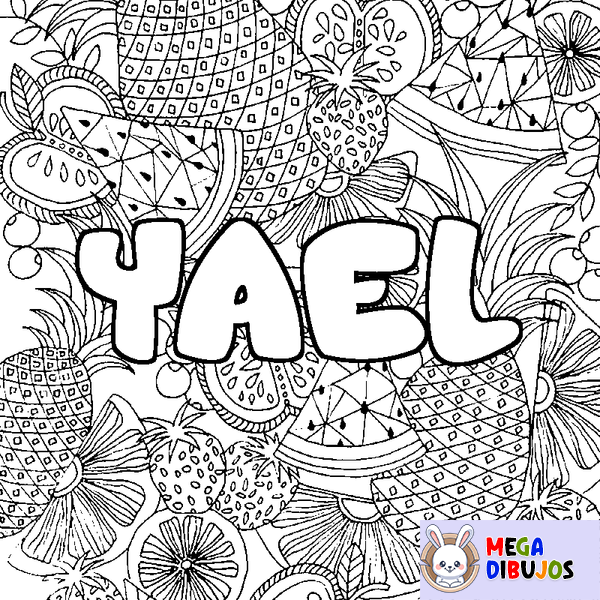 Coloraci&oacute;n del nombre YAEL - decorado mandala de frutas