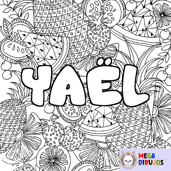 Coloraci&oacute;n del nombre YA&Euml;L - decorado mandala de frutas